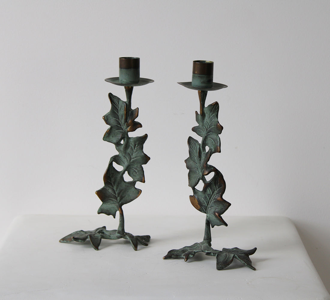 Brass Ivy Candlestick Holders | Set of 2