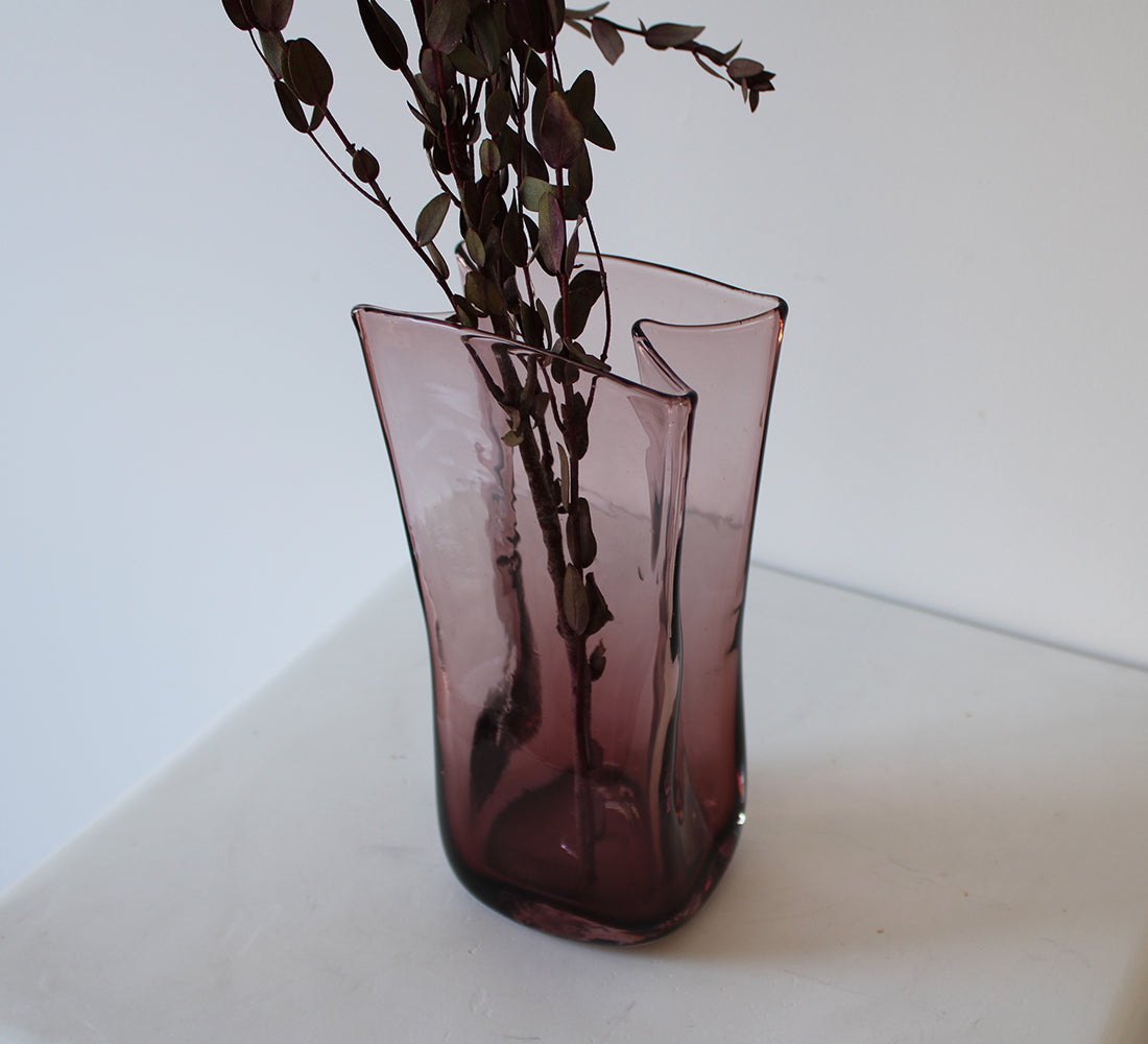 Amethyst Glass Paper Bag Vase
