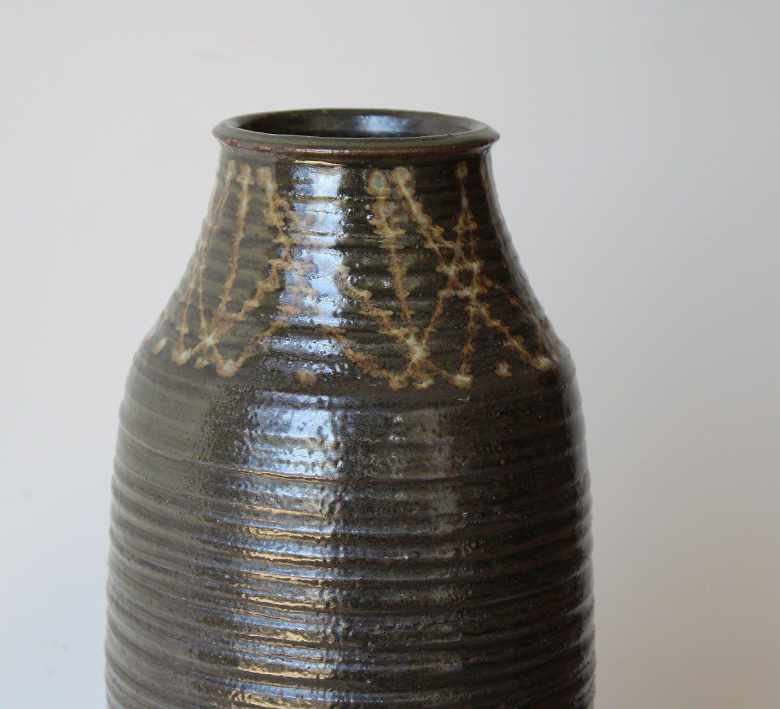 Dark Brown Stoneware Pottery Vase