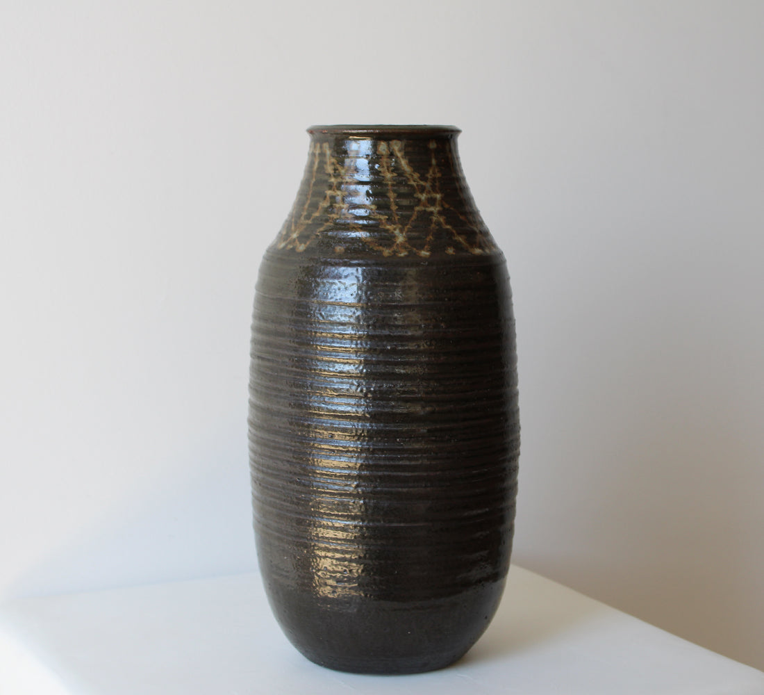 Dark Brown Stoneware Pottery Vase