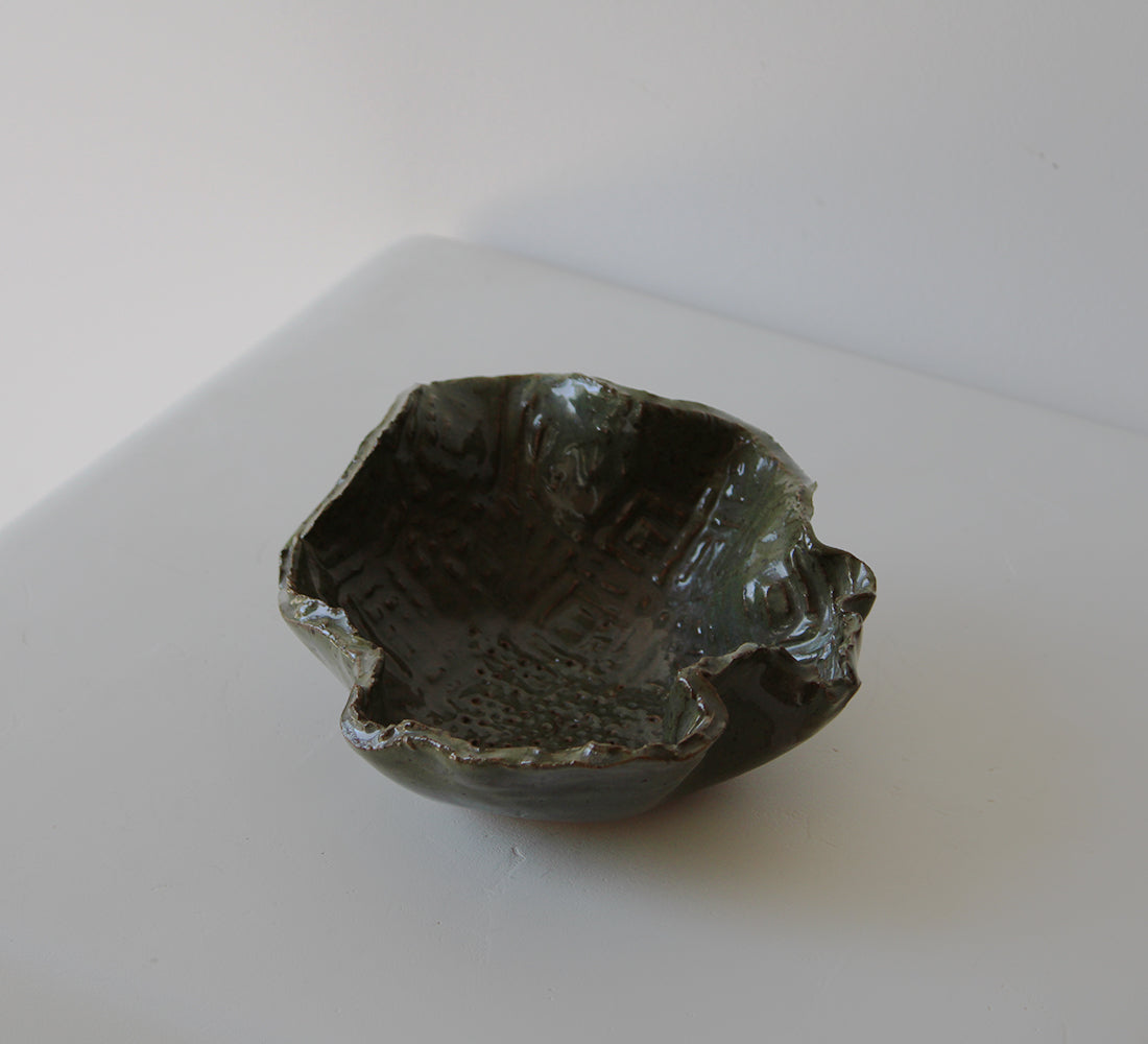 Green Brutalist Pottery Bowl