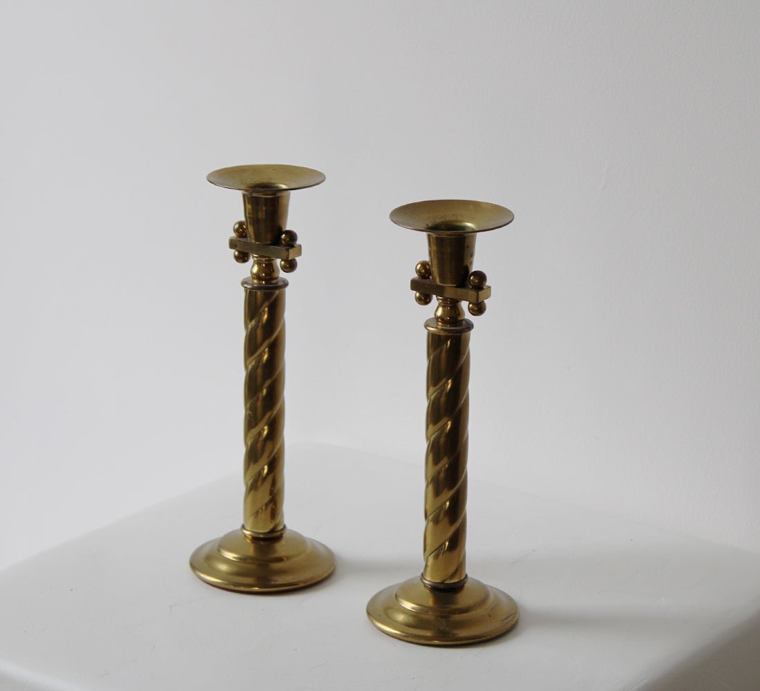 Art Deco Brass Candlesticks | Set of 2