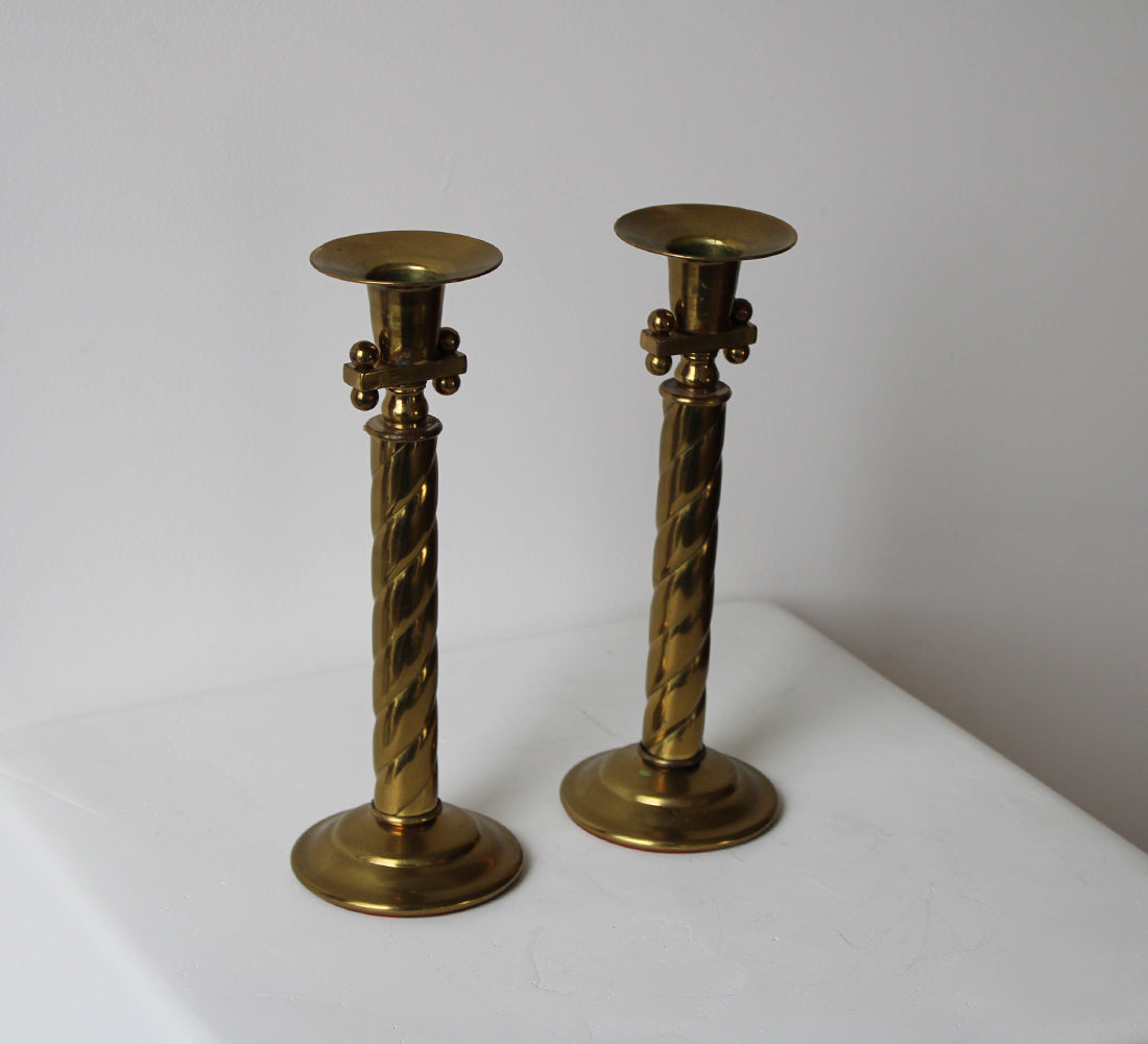Art Deco Brass Candlesticks | Set of 2