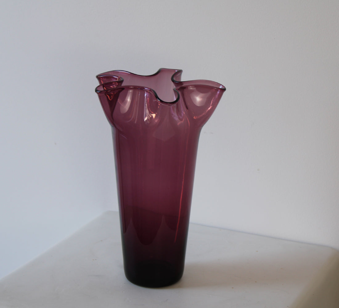 Amethyst Glass Ruffle Vase