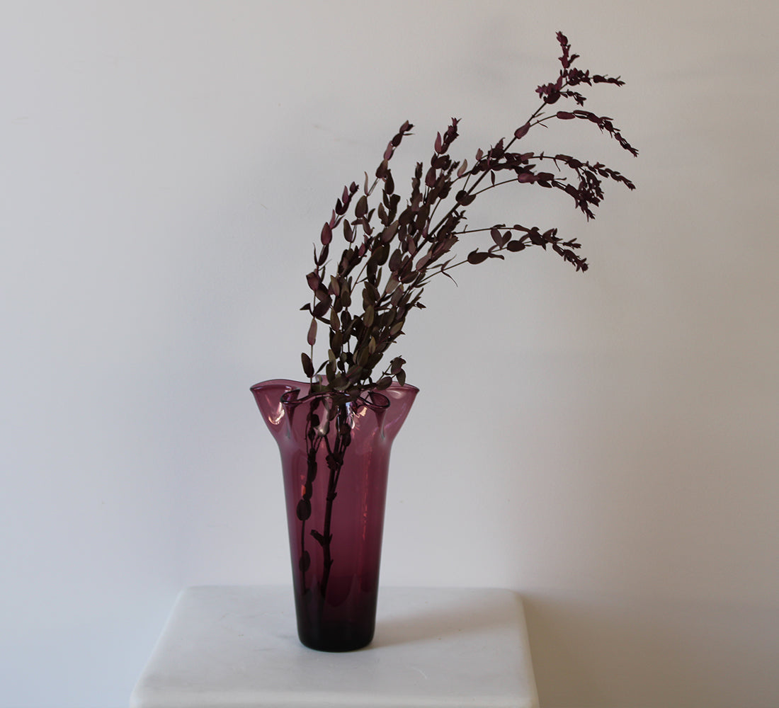 Amethyst Glass Ruffle Vase