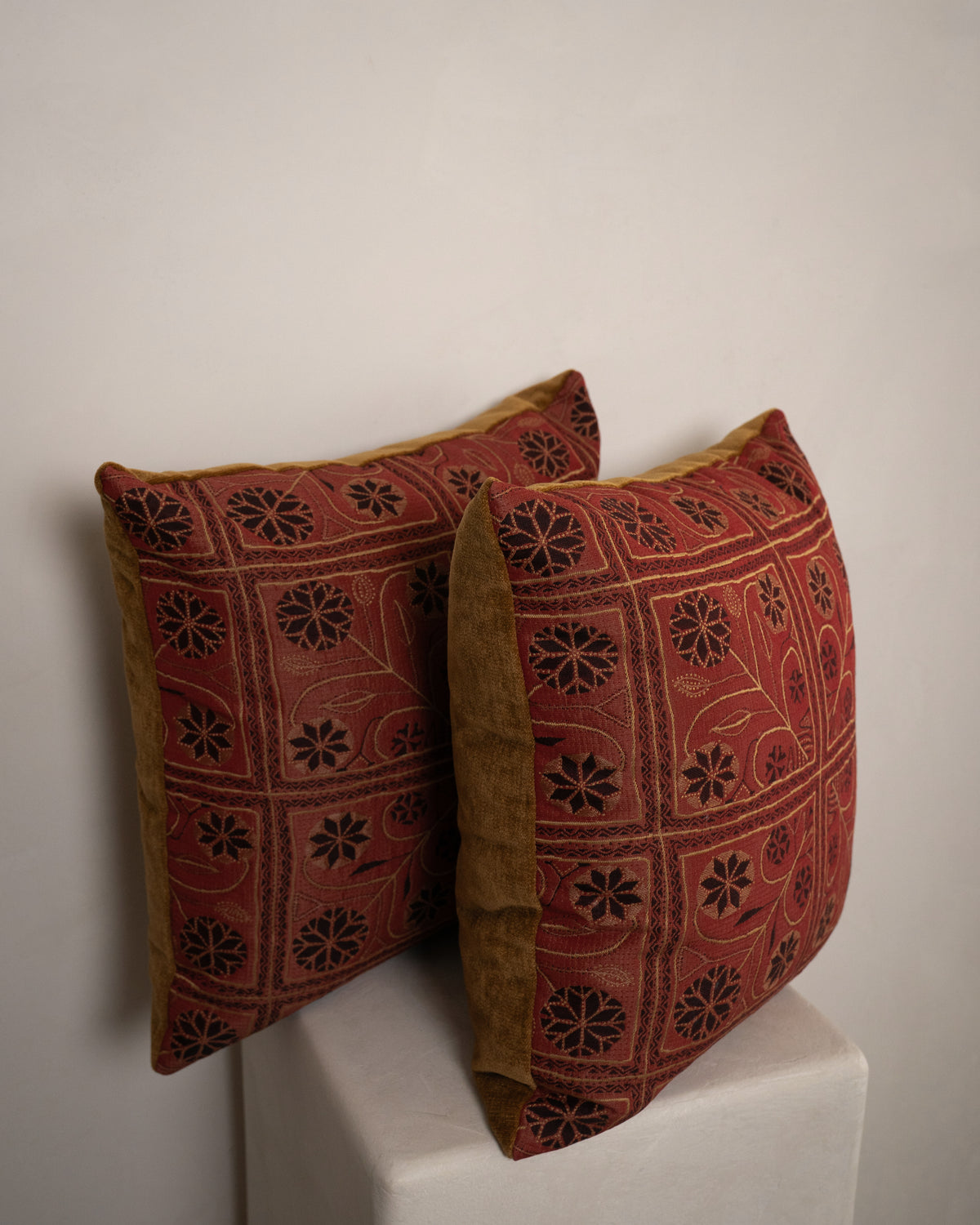 Embroidered Terracotta Pillow