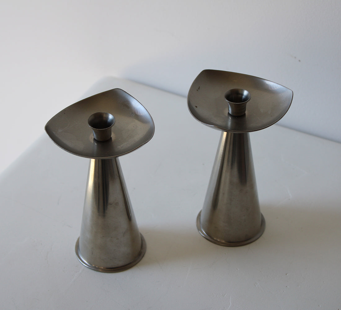 Mid-Century Pewter Candlesticks | Set of 2