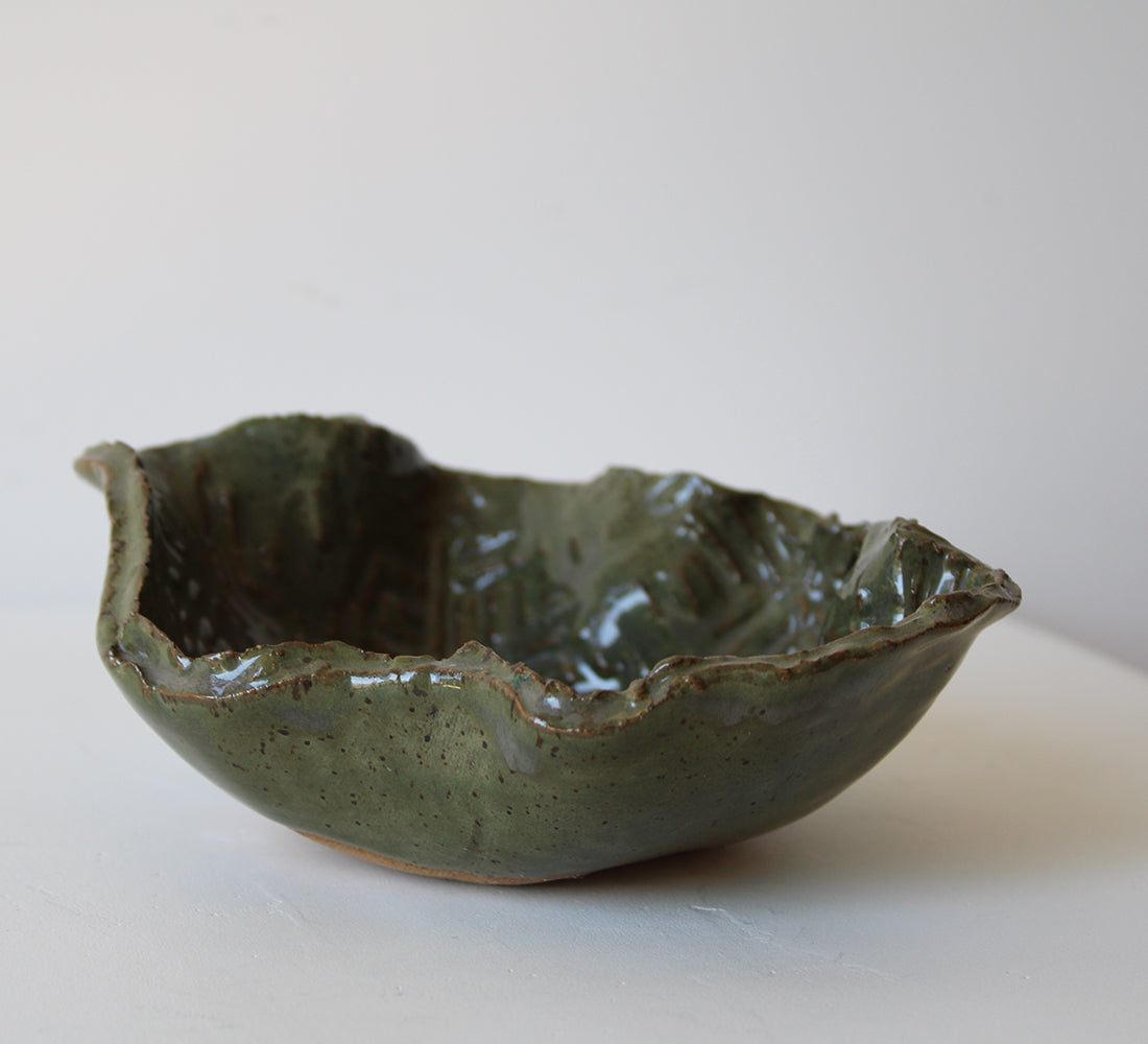 Green Brutalist Pottery Bowl