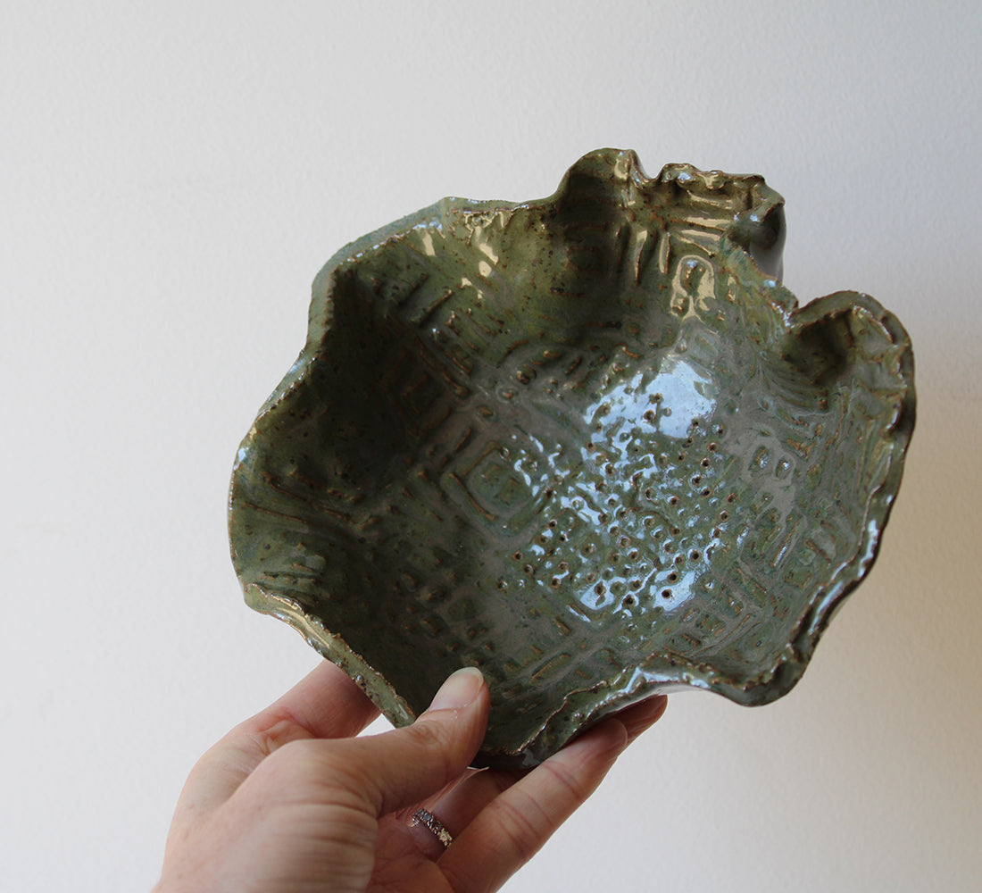 Green Brutalist Pottery Bowl